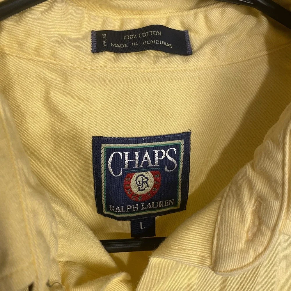 Chaps Ralph Lauren Mens Large Yellow Short Sleeve Button-Up Shirt